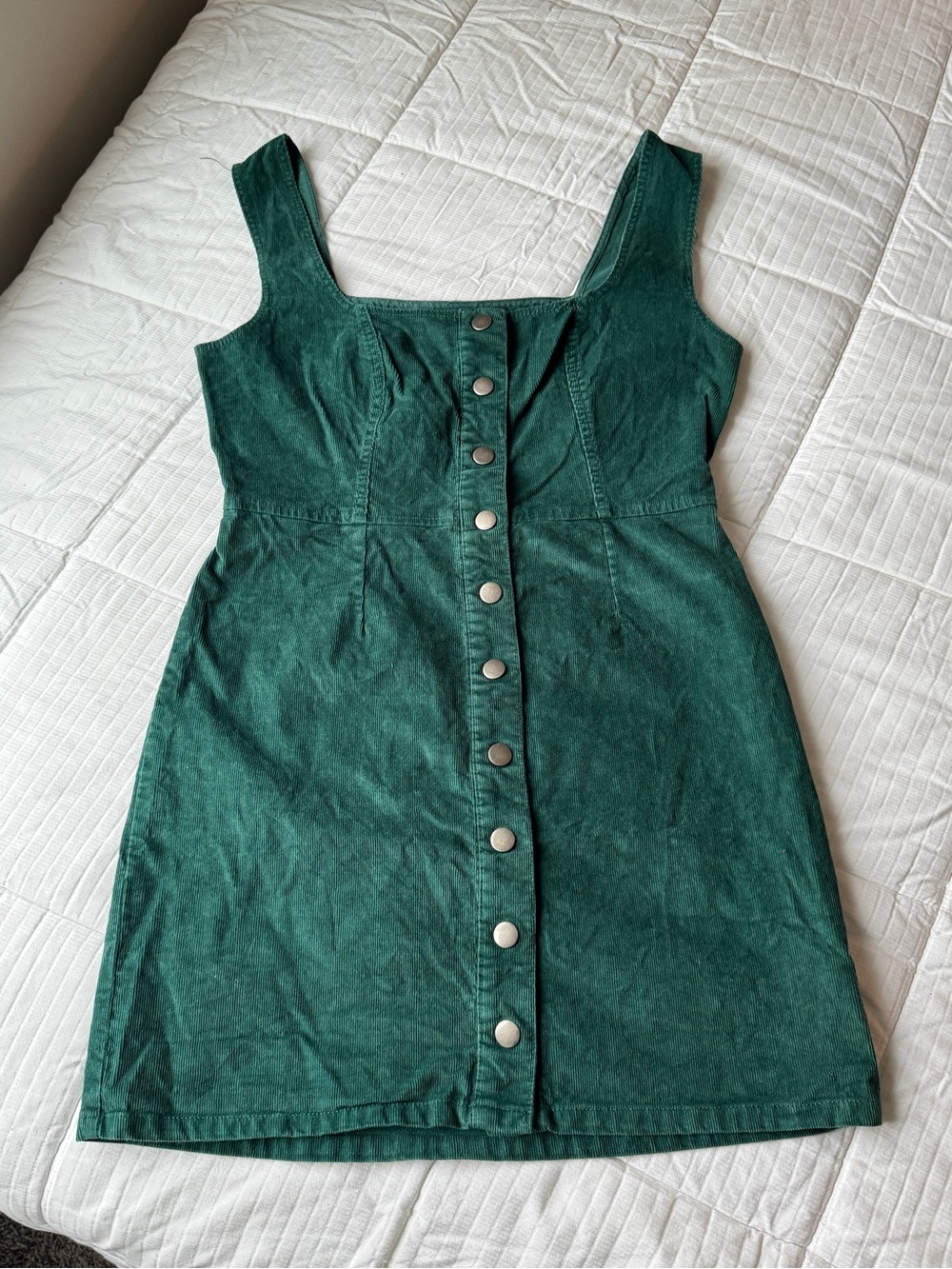 Urban Outfitters emerald green corduroy button down mini dress size 10 - Picture 3 of 11